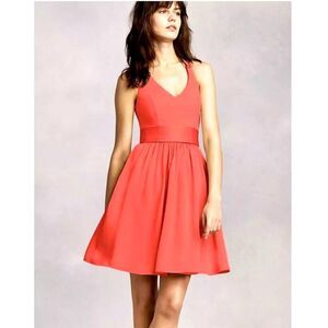 Vera Wang White Mini Cocktail Halter Belted Dress Coral Reef Size 4 Wedding Glam